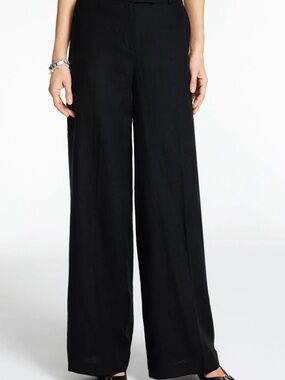 Talbots Black Wide-Leg Linen Blend Pants 264
